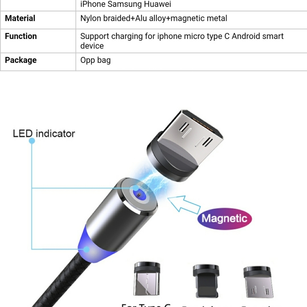 3 in 1 Magnetic phone charger cable compatible